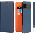 thumbnail image 1 of Fit for Google Pixel 6 Genuine Leather Wallet Case with RFID Blocking Card Holder,Headset Winder,Flip Folio Magnetic Closure,Kickstand,Wrist Strap Cover Case for Google Pixel 6,6.4",Dark Blue, 1 of 14