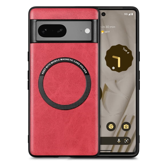Fit for Google Pixel 7 (6.3 inch) Case,Built in Magnets for MagSafe Charger,Drop Protection Durable PU Leather Ultra Thin Lightweight Support Wireless Charging Magnetic Phone Cover,Red