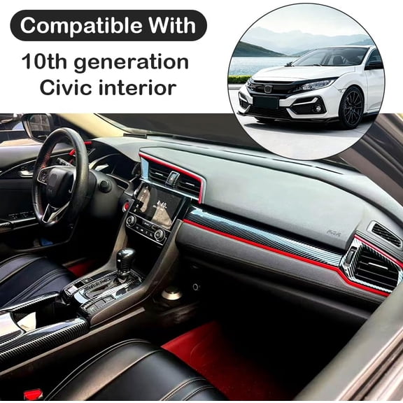 Fit for Honda 10th Gen Civic 2016 2017 2018 2019 2020 2021 Accessories Carbon Fiber Color Car Interior Center Console Dashboard Stripe Panel Cover Air Vent Frame Trims Sticker