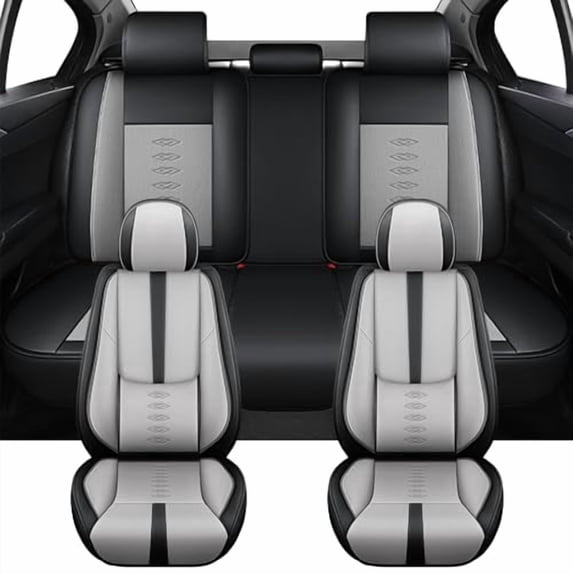 Fit for Honda 96% Car Models,Full Set Waterproof Leather Seat Covers,Airbag Compatible Car Seat Cushions,Anti-Slip Auto Seat Covers for Cars(Grey-Black)