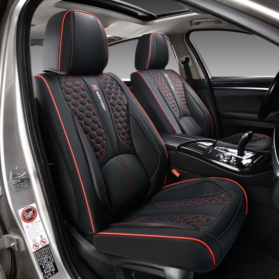 Fit for Hyundai Genesis 2010 Seat Cover, Faux Leather 5 Seats Full Set Anti-Slip Beautify Interior, Red Edge Car Seat Covers, Upgrade the Car's Interior