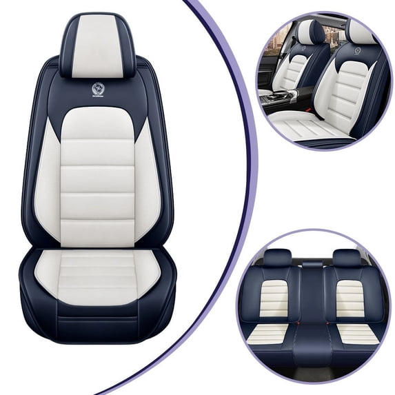 Fit for INFINITI EX35 2010, Premium Leather Full Set of 5 Seats With Lumbar Support Non-slip, Blue and White Car Seat Covers, Upgrade the Car's Interior