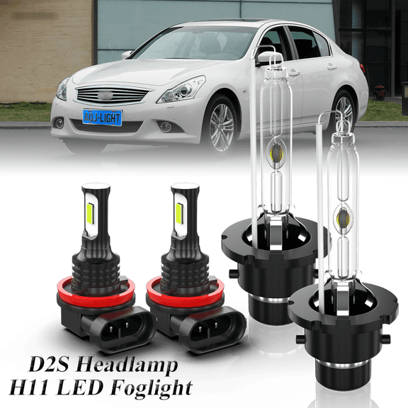 Fit for INFINITI G37 4-Door 2009-2013 – D2S Xenon Headlight + H11/H9/H8 LED Foglights Bulbs Combo 4 Pack, 6000K Diamond White 3800LM Super Bright, Auto Headlamp Upgrade Set