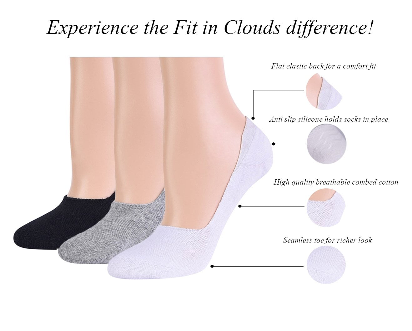 Fit In Clouds 6 pack womens no show cotton sock, Hidden Low Cut Liner ...