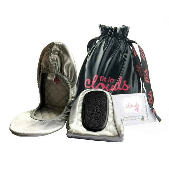 Fit In Clouds Ladies Foldable Portable Ballet Flats In a Bag - Gray 6