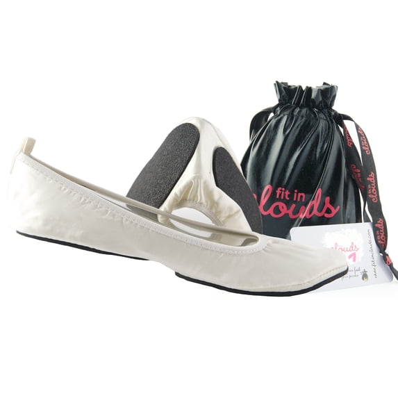 Fit In Clouds Ladies Foldable Portable Ballet Flats In a Bag - White 7