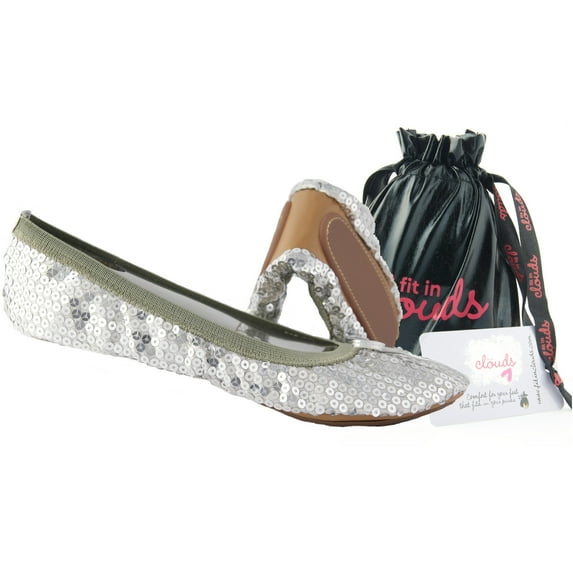 Fit In Clouds Silver Sequin Sparkle Portable Foldable Flats Shoes for Women - Silver Sequin 14