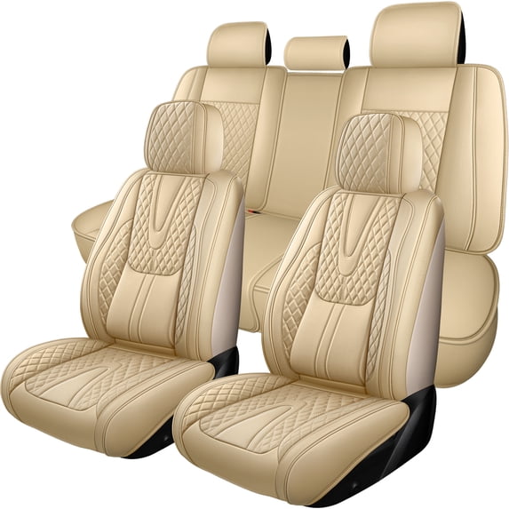 Fit for JEEP LIBERTY LIMITED 2003, Beige Car Seat Covers, Faux Leather Full Set of 5 Seats Waterproof Protect and Upgrade Seats, Beautify the Interior of Old Cars