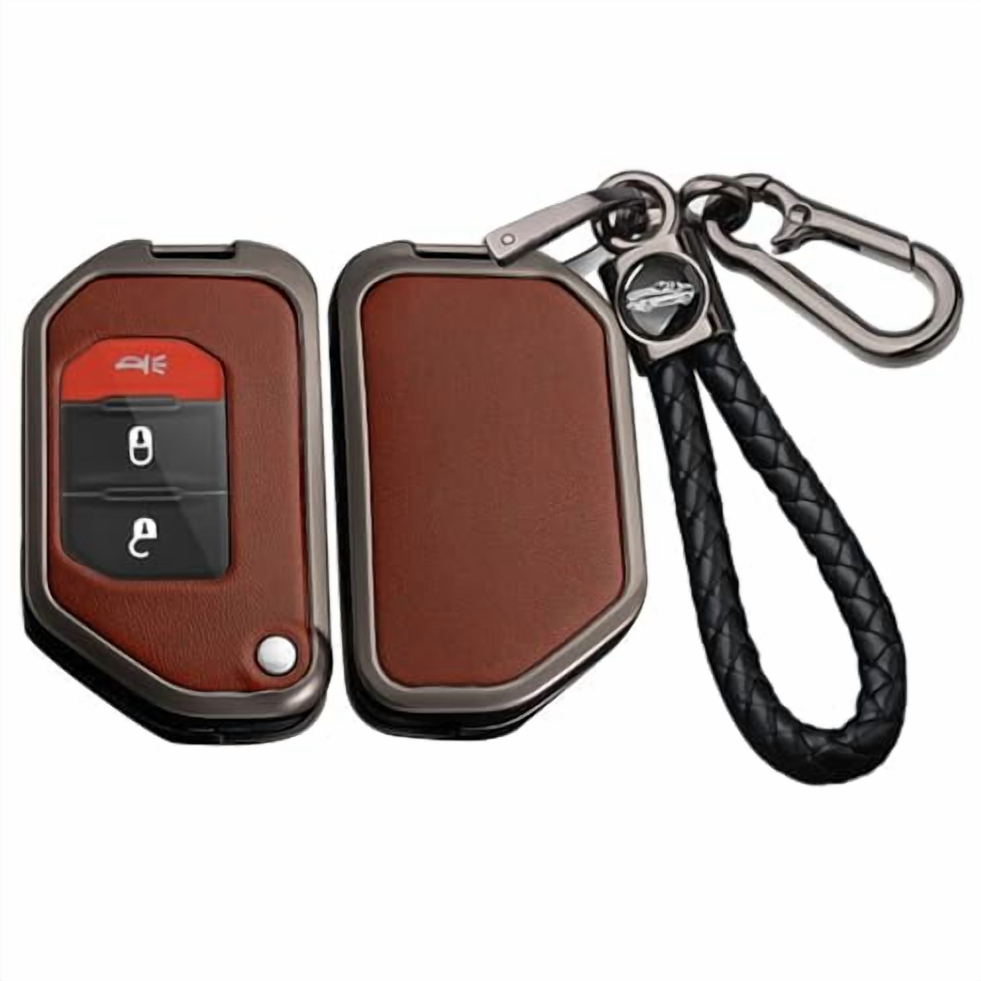 4 Button Flip Key Fob Cover Compatible With Jeep Gladiator JT Sahara Jlu 2018 2023 Fit Jeep Wrangler Jl Jlu Rubicon Accessories Leather Zinc Alloy Key She - View #2