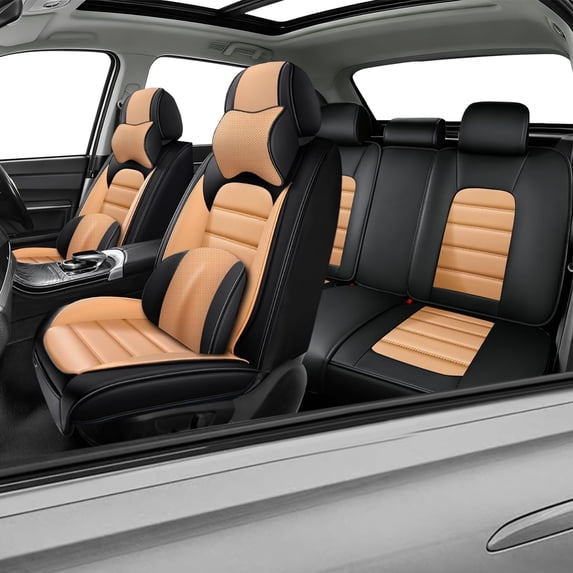 Fit for Kia 95% Car Models,Waterproof Artificial Leather Car Seat Protectors,Protecting the Car's Original Seats,(Front and Rear Seats)Seat Cover for Cars(Luxury,Black+Orange)