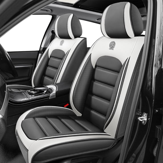 Fit for Kia 95% Car Models,Waterproof Artificial Leather Car Seat Protectors,Protecting the Car's Original Seats,(Front Seats)Seat Cover for Cars(Gray+White)