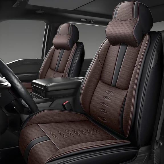 Fit for Kia 96% Models,Car Seat Covers Front Set,Waterproof Leather Car Seat Cushions,Automotive Interior Accessories,Easy to Install(Black+Brown,Pillows)