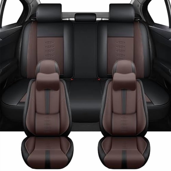 Fit for Kia 98% Models,Full Set Car Seat Protectors,Protecting the Car's Original Seats,Waterproof Synthetic Leather Car Seat Covers,Airbag Compatibility(With Two Pillows,Brown+Black)