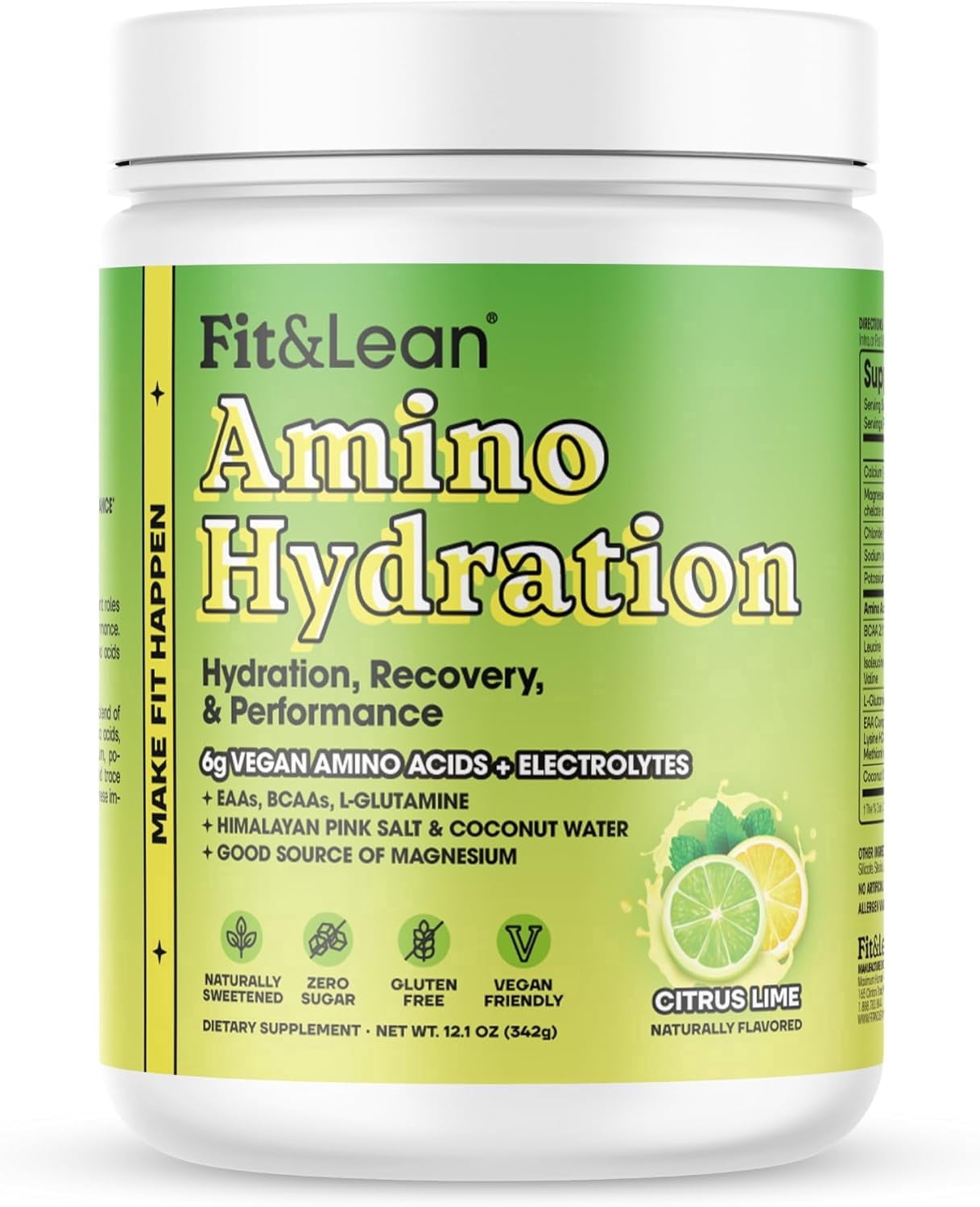 Fit&Lean Amino Hydration, Glutamine EAA BCAA Electrolytes, Citrus Lime, 30 Servings