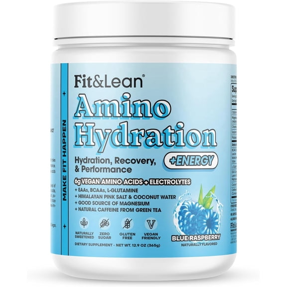 Fit&Lean Amino Hydration, Glutamine EAA BCAA Electrolytes, Blue Raspberry, 30 Servings