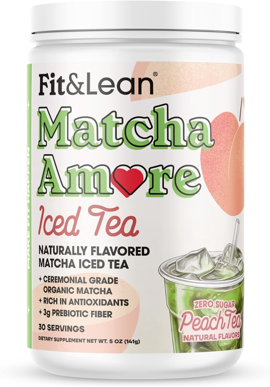 Fit & Lean Matcha Peach Iced Tea, Organic, Zero Sugar - Walmart ...