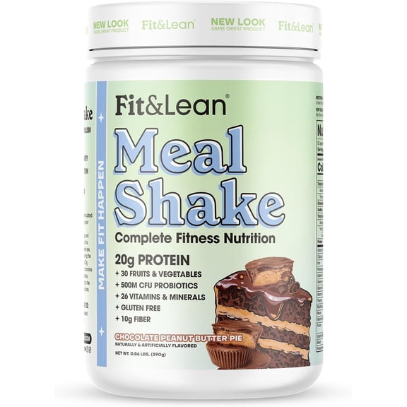 Fit & Lean Meal Shake, Fat Burning Meal Replacement, 20g Protein, 11g Fiber, Probiotics, Metabolism Support, Chocolate Peanut Butter Pie, 10 Servings