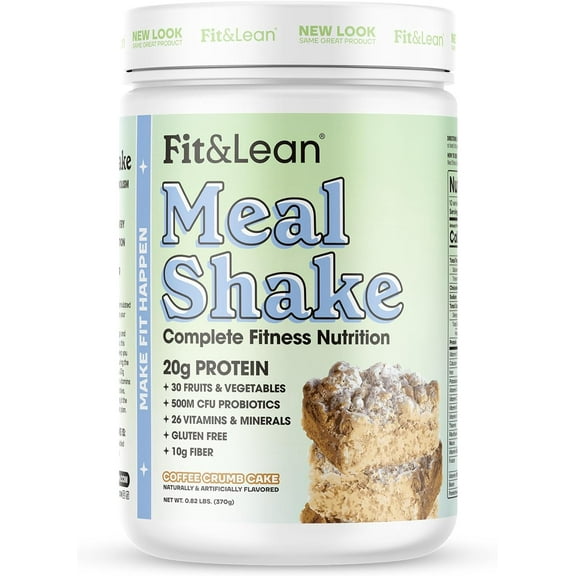 Fit & Lean Meal Shake, Fat Burning Meal Replacement, 20g Protein, 11g Fiber, Probiotics, Metabolism Support, Coffee Crumb Cake, 10 Servings