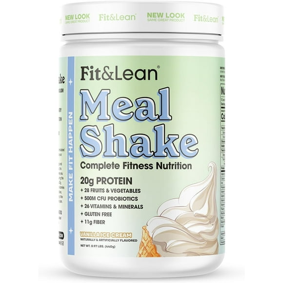 Fit & Lean Meal Shake – Fat Burning Meal Replacement with 20 g Protein, 11 g Fiber, Probiotics & Green Coffee – Vanilla Flavor, 10 Servings