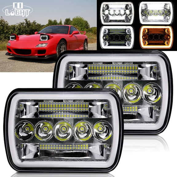 Fit Mazda B2200 B2600 RX-7 Black 5x7'' 7X6" LED Headlight Halo DRL Headlamp Pair