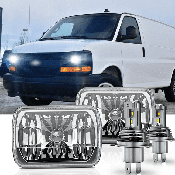 Fit Mazda RX-7 1986-1991 Black 5x7" 7X6 inch LED Headlight Hi/Lo Beam H4 Lights Kit CHUSYYRAY