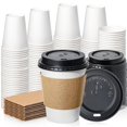 thumbnail image 1 of Fit Meal Prep 100 Pack 12 oz Disposable Coffee Cups with Lids, Sleeves, Leak-Proof To Go Coffee Cups with Lids, Durable Paper Cups for Hot Beverage, Home, Office, Party, 1 of 8
