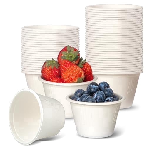 Fit Meal Prep 100 Pack 4 oz 100% Compostable Disposable Condiment Cups, Biodegradable Bagasse Fiber Dipping Sauce Cups, Eco-Friendly for Sample, Snack, Souffle, Portion, Tasting, Microwave Safe