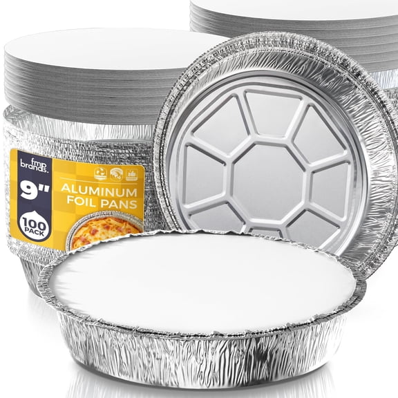 Fit Meal Prep [100 Pack] Round 9 Inch Disposable Aluminum Foil Pan Take Out Food Containers with Flat Board Lids, Steam Table Baking Pans, 46 oz, 2.9 lb, 1.5 Quart