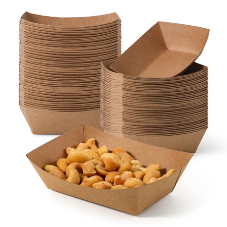 Fit Meal Prep 1000 Pack 0.5 lb Paper Food Boats Heavy Duty Disposable Trays, Kraft Brown, for Parties Fairs Picnics Carnivals Holds Tacos Nachos Fries Hot Dogs Grease Resistant