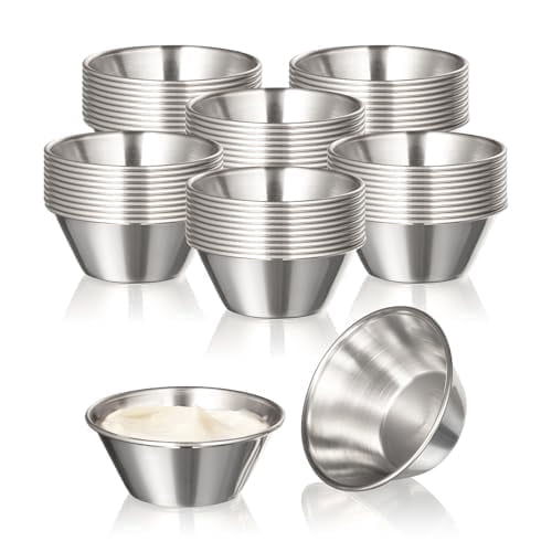 Fit Meal Prep [120 Pack 1.5 oz Stainless Steel Dipping Sauce Cups, Reusable Metal Ramekins, Commercial Grade Condiment Bowls, Individual Portion Cups, Small Round Au Jus Cup for Home, Restaurant