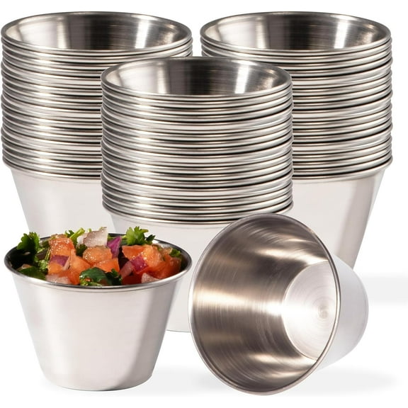 Fit Meal Prep [120 Pack] 4 oz Stainless Steel Dipping Sauce Cups, Reusable Metal Ramekins, Commercial Grade Condiment Bowls, Individual Portion Cups, Small Round Au Jus Cup for Home, Restaurant