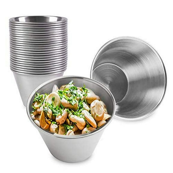 Fit Meal Prep [120 Pack 4 oz Stainless Steel Dipping Sauce Cups, Reusable Metal Ramekins, Commercial Grade Condiment Bowls, Individual Portion Cups, Small Round Au Jus Cup for Home, Restaurant