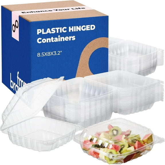 Fit Meal Prep 180 Pack 8.5 x 8 x 3.2 Inches Clear Hinged Plastic Containers, Clamshell Take Out Containers, Bakery To Go Disposable Plastic Container, Ideal for Salads Cake Pastry Fruit Sandwiches