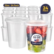 Fit Meal Prep 24 Pack 32 oz Deli Containers with Lids,Leakproof Quart Containers with Lids, Clear Plastic Food Storage Container with Lid, Microwave Freezer Safe Meal Prep Container