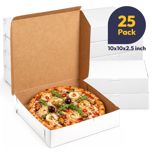 Fit Meal Prep 25 Pack 10“x10”x2.5“ Pizza Boxes, White Square Corrugated Pizza Boxes for Personal Pizza, Takeout, Restaurants, Pizzerias, Bakeries, Catering & Parties