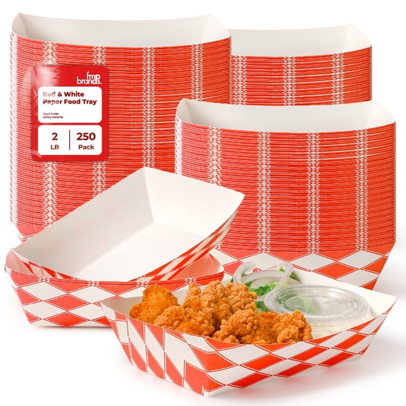 Fit Meal Prep [250 Pack 2 lb Paper Food Boats Heavy Duty Disposable Food Trays, Red Check Nacho Tray for Parties Fairs Picnics Carnivals Holds Tacos Nachos Fries Hot Dogs Grease Resistant