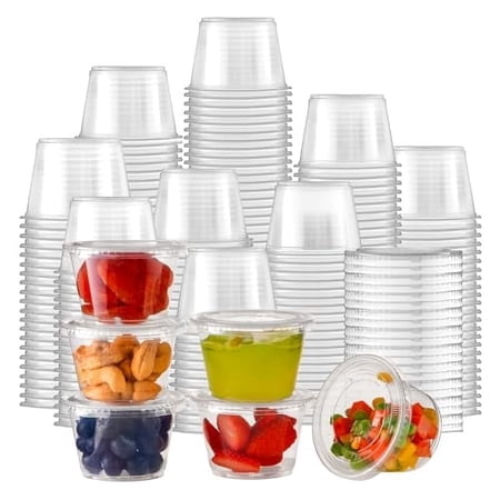 Fit Meal Prep 250 Pack 4 oz Jello Shot Cups with Lids, Disposable Souffle Portion Cups for Sauce