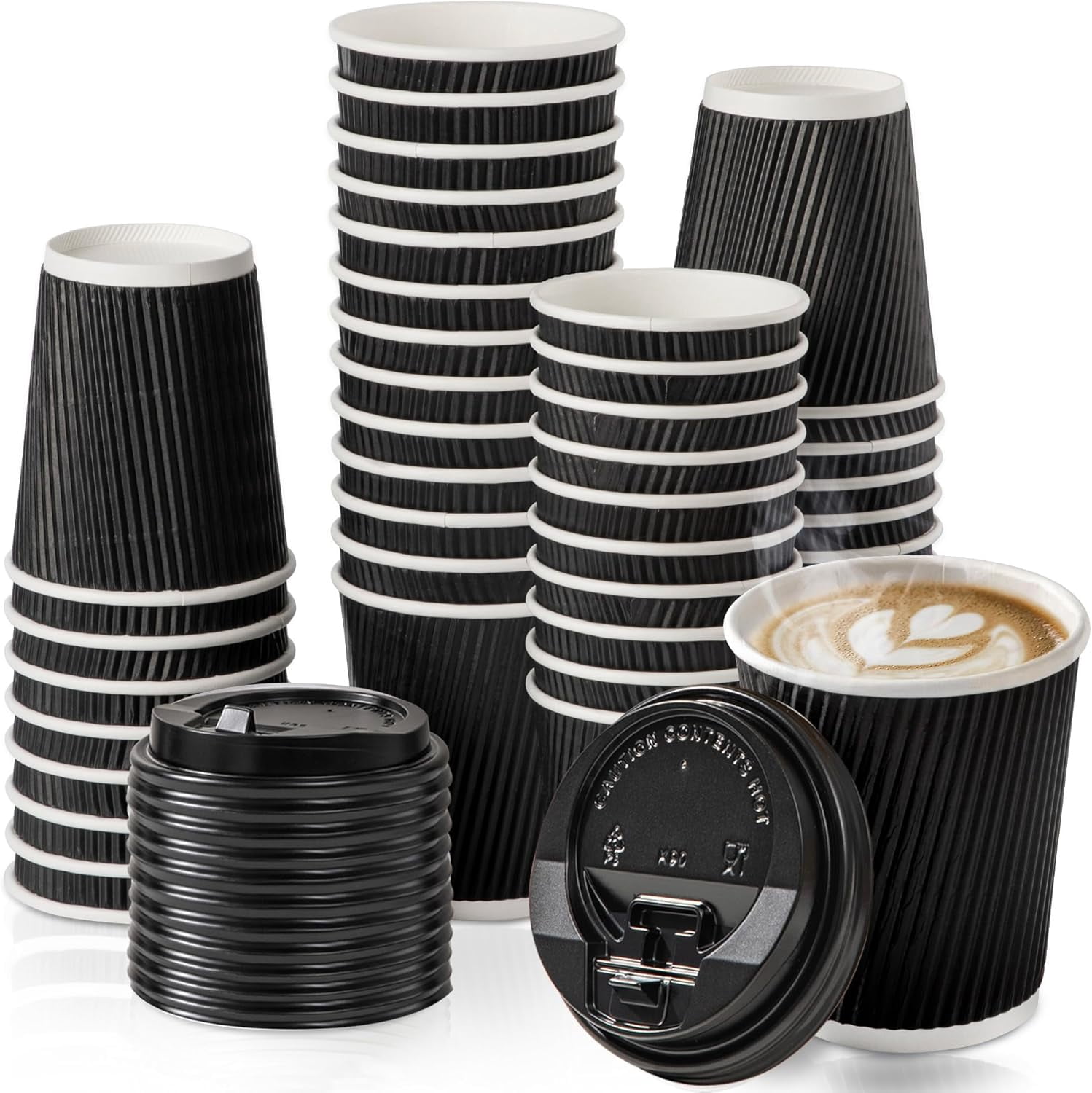 Fit Meal Prep 250 Pack 8 oz Black Disposable Coffee Cups with Lids ...