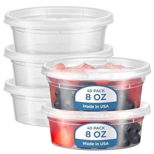 Fit Meal Prep 40 Pack 8 oz Deli Containers with Lids,Leakproof Quart Containers with Lids, Clear Plastic Food Storage Container with Lid, Microwave Freezer Safe Meal Prep Container
