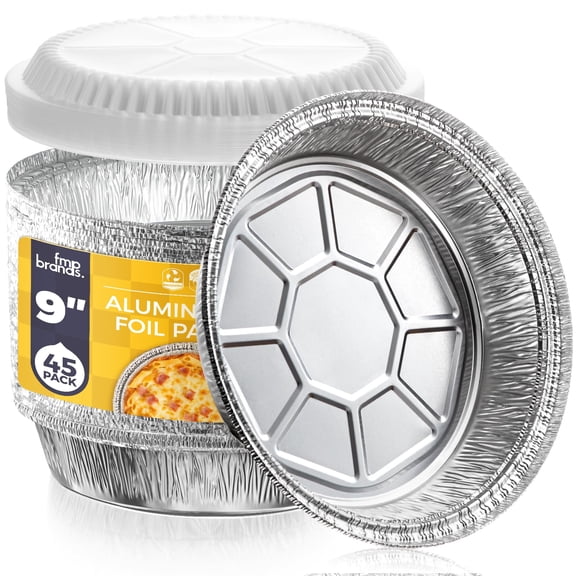 Fit Meal Prep 45 Pack 9 Round Aluminum Foil Pans with Clear Dome Lids, Pie Tins Disposable 9 inch with Lids, Take Out Containers, Freezer Oven Safe Aluminum Baking Pans for Storing, Cooking, Storage