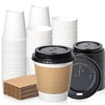 thumbnail image 1 of Fit Meal Prep 50 Pack 10 oz Disposable Coffee Cups with Lids, Sleeves, Leak-Proof To Go Coffee Cups with Lids, Durable Paper Cups for Hot Beverage, Home, Office, Party, 1 of 8