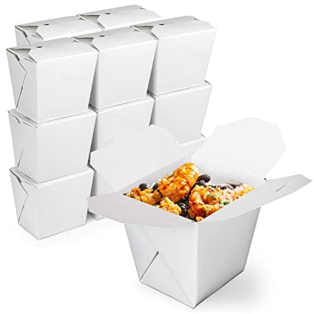 Fit Meal Prep 8 oz Chinese Take Out Boxes - 3 x 2.5 Plain White Paperboard  Food Containers, Leak and Grease Resistant Pint Size Asian Rectangle To Go
