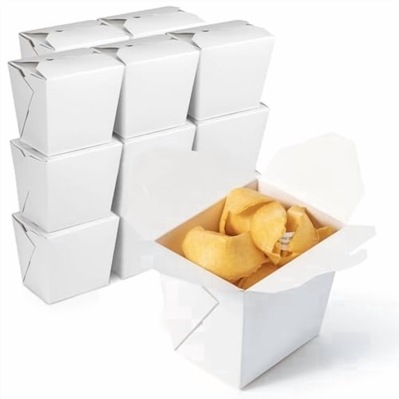 Fit Meal Prep 16 oz Chinese Take Out Boxes 50 Pack Plain White Paperboard Food Containers, Leak and Grease Resistant Pint Size Asian Rectangle To Go Boxes, Candy Buffet Box and Party Favors