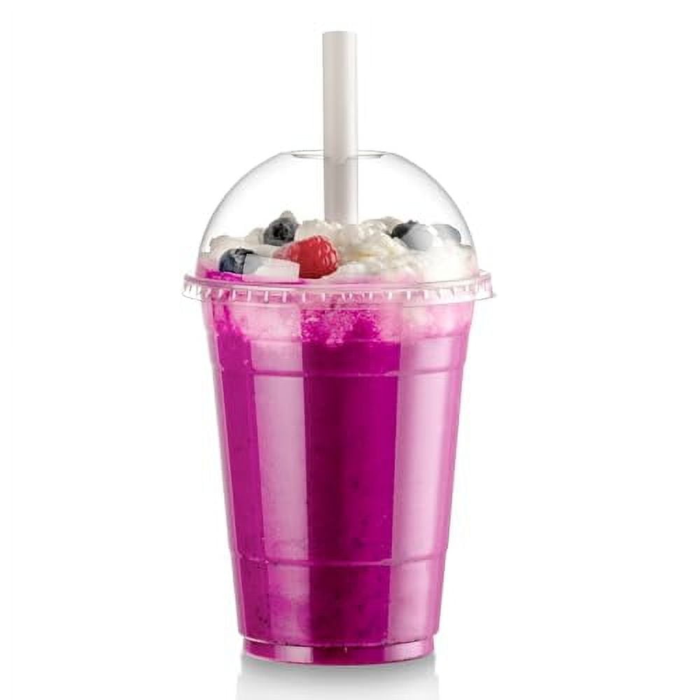 Disposable Smoothie Cups, Domed Lids, Plastic Milkshake Glasses, 5 Sizes,  Clear