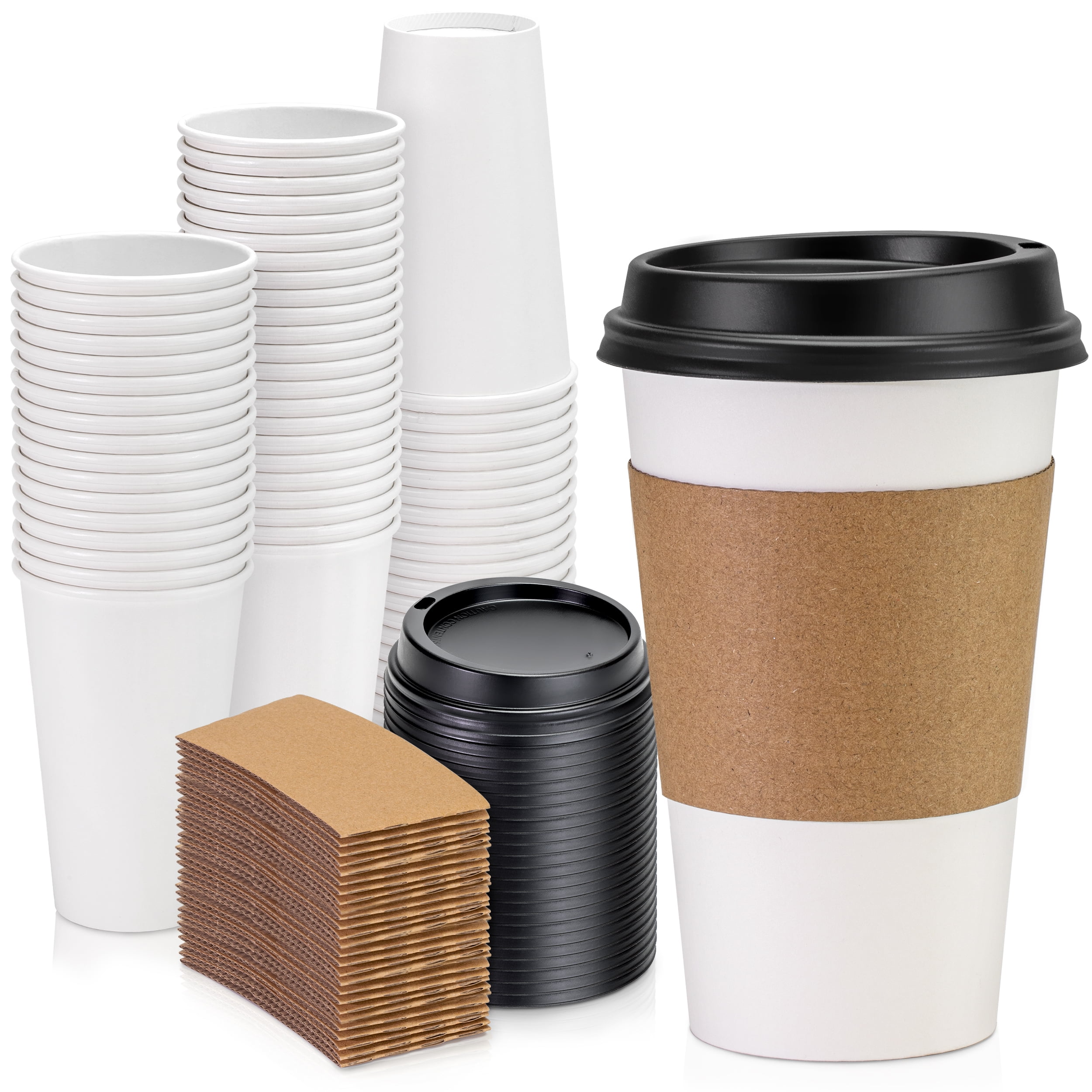 Turbo Bee Disposable Coffee Cups with Lids 16 OZ (100 Pack), To Go Iced Hot  Coffee Cups with Sleeves and Stirrers, White Paper Coffee Cups for Home,  Office and Cafes - Yahoo Shopping