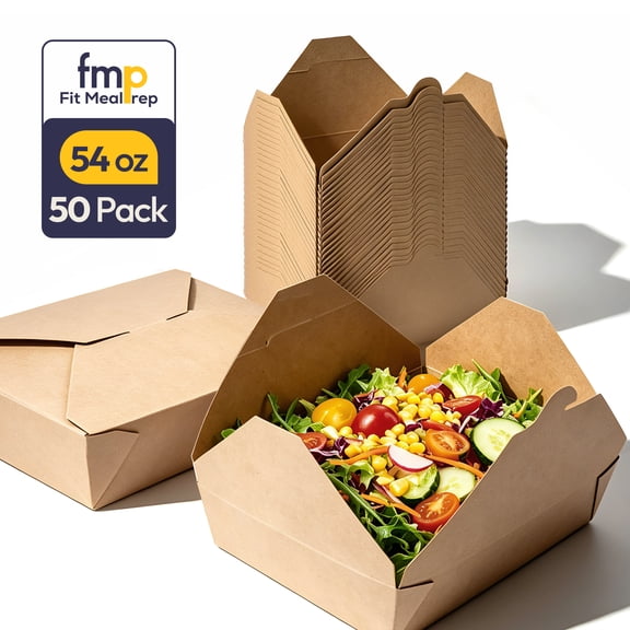 Fit Meal Prep 50 Pack 54 oz Take Out Food Containers – Microwaveable, Leak & Grease Resistant To Go Boxes, Recyclable Lunch Box-To Go Containers