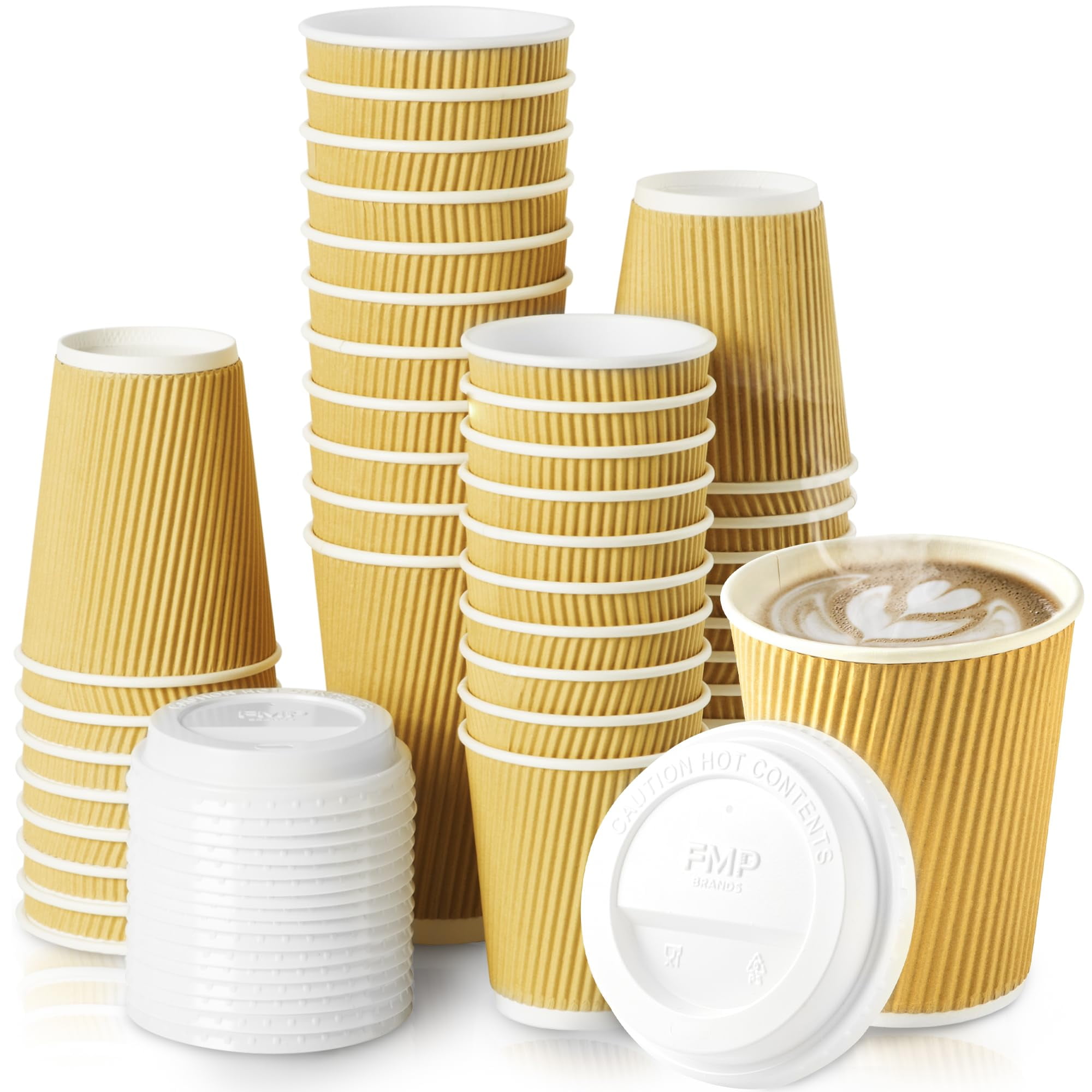 Fit Meal Prep [50 Pack Disposable Hot Cups with Lids - 12 oz Brown ...