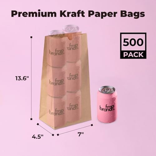Fit Meal Prep 500 Pack 12 lb  Paper Lunch Bags, 13 x 7 x 4.5" Durable Paper Bags Bulk for Packing, Delivery, Take Out, Grocery, Retail Shopping, Premium Kraft Sack for Snacks,