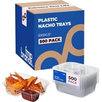 Fit Meal Prep 500 Pack 12 oz Plastic Nacho Trays, 2 Compartment Disposable Chip and Dip Holder, 6" x 5" Clear Nacho Containers, Ideal for Party Festival Carnival Concession Stand Movie Night Supplies