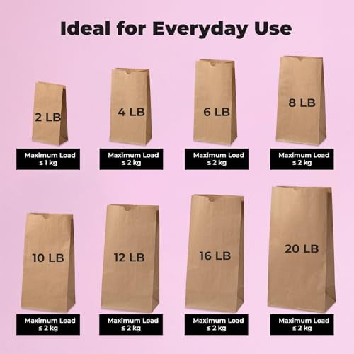 Fit Meal Prep 500 Pack 16 lb Brown Paper Lunch Bags, 16.3 x 7.8 x 4.5" Premium Kraft Paper Bags Bulk for Small Business, Recyclable Snack Sacks, Durable Grocery Bag for Food Storag